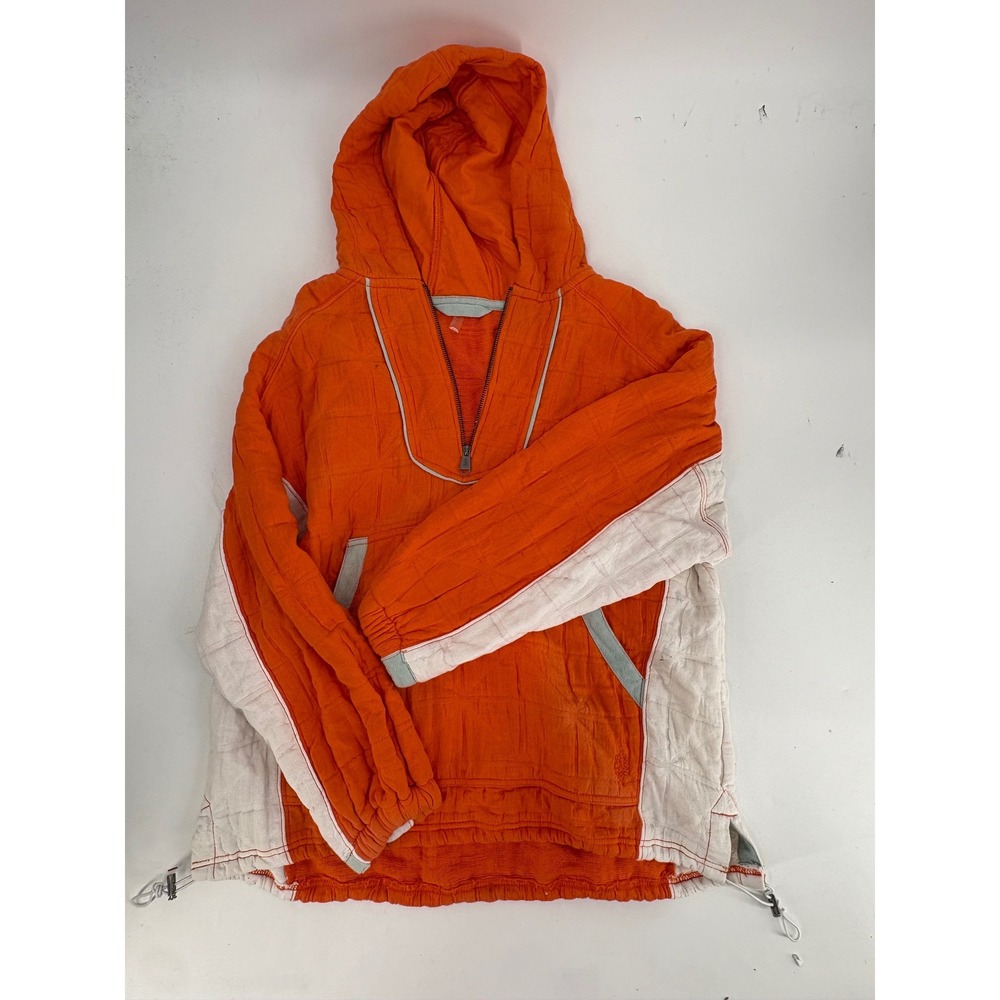 Free People Movement Orange White Textured Gauze Quarter Zip Hoodie XS